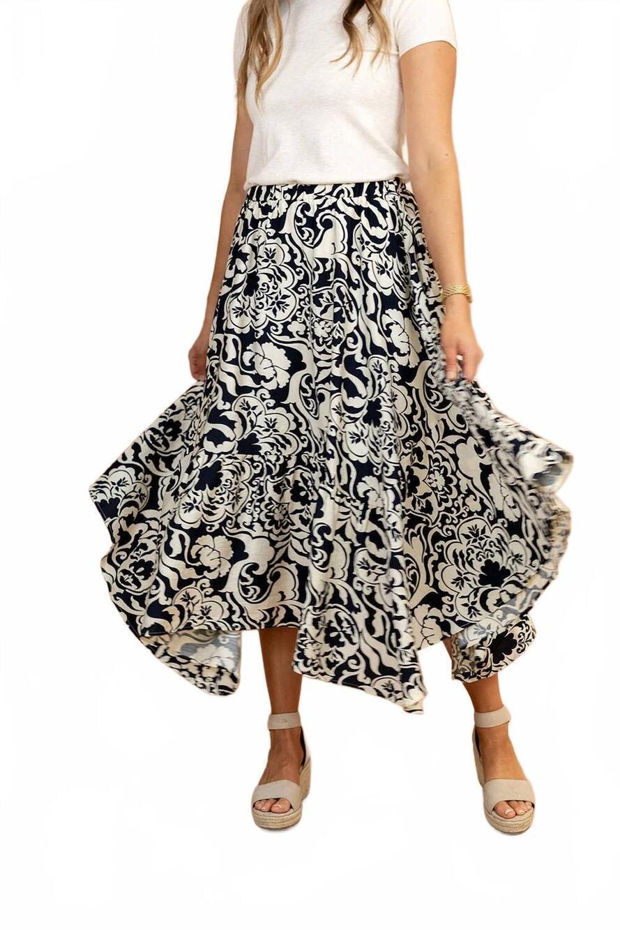 NEW POLAGRAM veronica midi floral skirt in navy